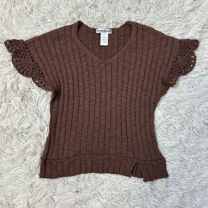 ◾️3/$25 Parkhurst Ribbed Crochet Silk and Cotton blend Short Sleeve Top